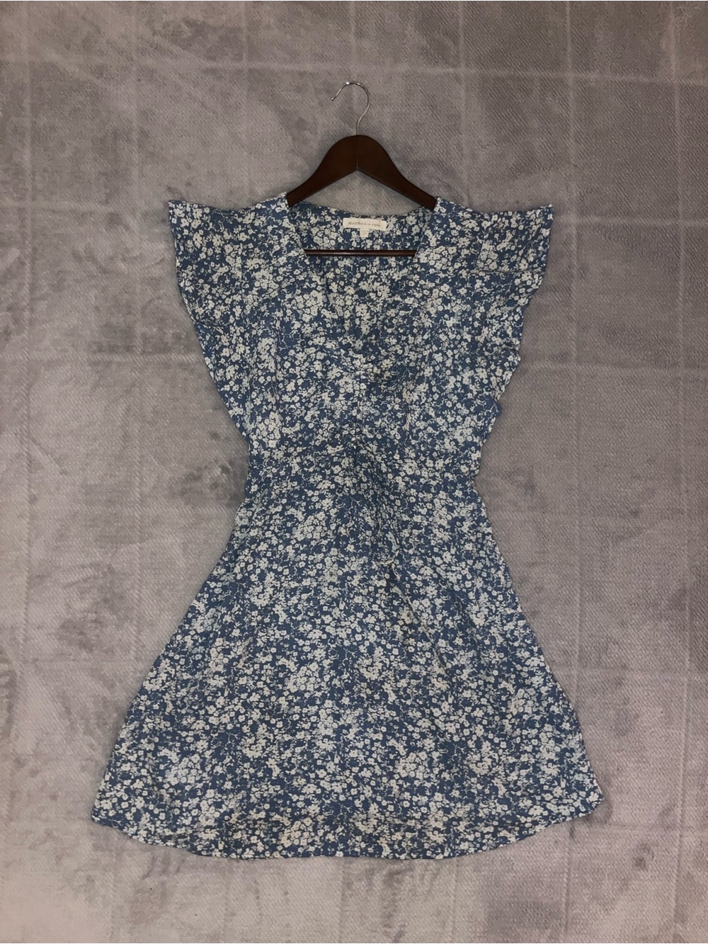 Floral Print Flutter Sleeve Dress - Blue